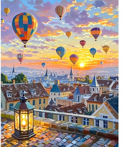 JATOK Paint by Numbers for Adults, Hot Air Balloon, 40 x 50 cm, Unframed | clear-symbol pre-printed canvas, acrylic painting kit, beginner DIY craft, unframed wall décor, 16 x 20 in