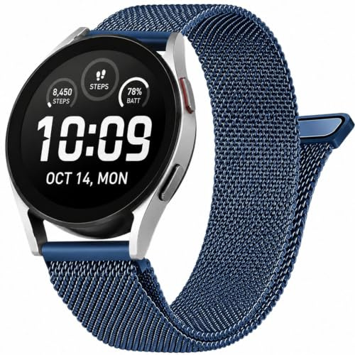 ANDOFUZH Edelstahl Mesh Uhrenarmband, 14mm 16mm 18mm 20mm 22mm 24mm Magnetverschluss Smartwatch Schnellverschluss Metall Ersatz Armband für Damen Herren Watch Uhren Ersatzband (Blau, 22mm)