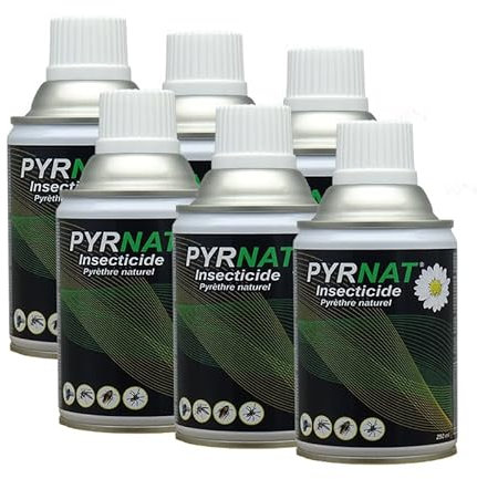 PYRNAT Insecticide Naturel en Aérosol 6x250Ml, à Base de Pyrèthre, Anti-mouches, Moustiques, Punaise de Lit Efficace et écologique contre les insectes volants et rampants. (6)