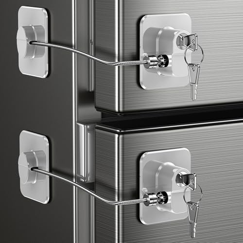 2 Pack Refrigerator Locks with 4 Keys, Child Safety Lock for Fridge Door Locks, Cabinets, Freezer, Desk Drawers, Wardrobes, Closets, Windows-No Tools Need or Drill (Patent)