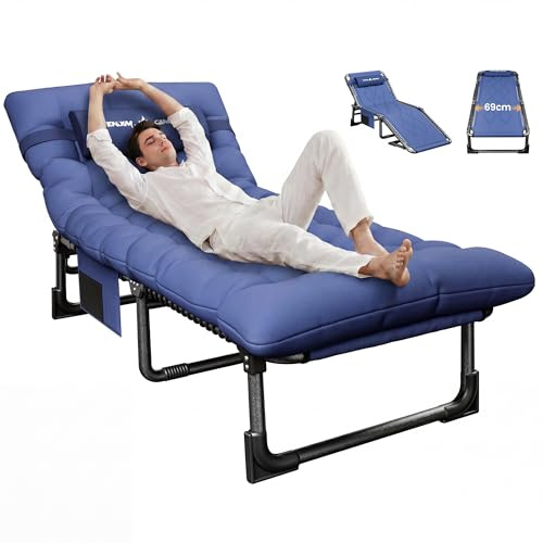 UDPATIO Camping Betten Feldbetten Klappbar, Liegestuhl Mit Auflage Polster, Gartenliege mit Verstellbarer Rückenlehne, Strandliege Campingliege für Outdoor Camping Navy