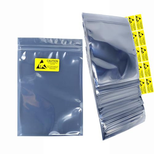 Lot de 50 sacs ESD, sacs antistatiques translucides pour disque dur SSD avec 50 étiquettes, pour différents appareils électroniques, 21 x 24 cm