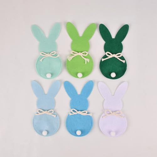 6 Stück Osterhasen Bestecktasche Besteckhalter Tischdeko Besteckbeutel Hasen,Messer Gabeln Löffel Geschirr Taschen Behälter,Utensilien-Aufbewahrungstaschen,Ostern Tischdekoration,Farbe mischen C