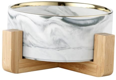 MAGICLULU 1satz Marbled Pet Bowls Mit Holzgestell Stilvolle Katzen Und Hundenäpfe Für Wasser Und Futter rutschfest Ergonomisch Gestaltet Für Kleine Haustiere