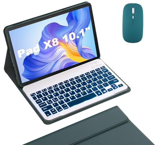 HLTOOP Funda con Teclado Español Ñ para Honor Pad X8 de 10,1 Pulgadas, Teclado Magnético Desmontable Retroiluminado De 7 Colores con Cubierta Protectora, Mouse Bluetooth,Verde
