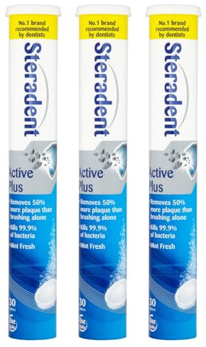 Active Plus Denture Cleaning Tablets – Mint Fresh – 30 Tablets x 3 Pack – Removes Stains & Plaque, Provides Long-Lasting Freshness, Suitable for Full & Partial Dentures