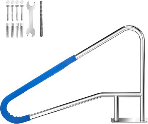 QLSABIA Pasamanos para Piscina, barandilla de Acero Inoxidable 304 para Piscinas enterradas y al Aire Libre con Cubierta de Agarre de Nailon Azul, Montaje rápido