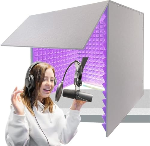 HGOuhK Acoustic Panels Sound Proof Foam Panels, 80 * 80 * 80CM Portable Soundproof Booth Sound Recording Vocal Booth Box Soundproofing Foam(Purple)