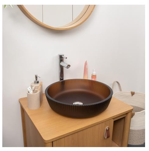 MOB-IN Vasque à poser ronde en verre texturé dépoli 42cm