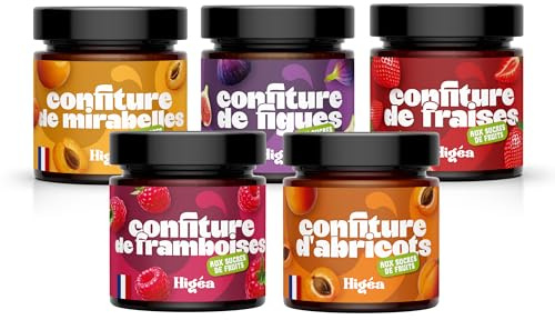 Higéa Pack Confitures 100% Fruits, Assortiment 5 Saveurs, 240g par Pot