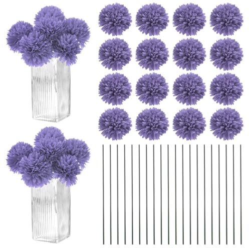 M METERXITY 30-Pack 11 inch Artificial Chrysanthemum Ball Flowers, Purple | Faux Chrysanthemum, Silk Bouquets, Real Touch Faux Flowers, For Home, Wedding, Christmas, Party