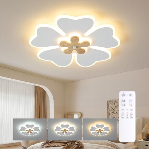 FitzMia LED Deckenleuchte Deckenlampe Blütenblattform mit Holz Modern Deckenlampen 30CM Stufenloses Dimmen mit Fernbedienung Mit Nachtlichtfunktion Schlafzimmer Kinderzimmer Wohnzimmer Speisesaa