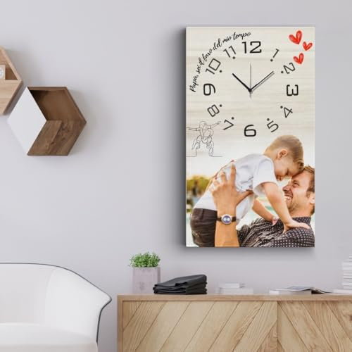 dodda - Quadro Personalizzato con Foto, Testo e Orologio con stampa in HD - Stampa Foto su Tela Personalizzata Idea Regalo Papà
