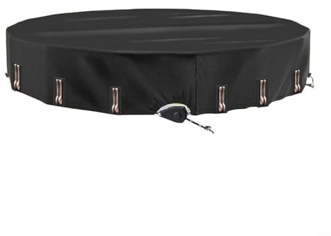 Premium Round Solar Pool Cover Adjustable Ratchet Tightening System Above Ground Swimming Pool Protection Cover Water Heat Retention 10-16 Feet Oxford Cloth Black(12 feet)
