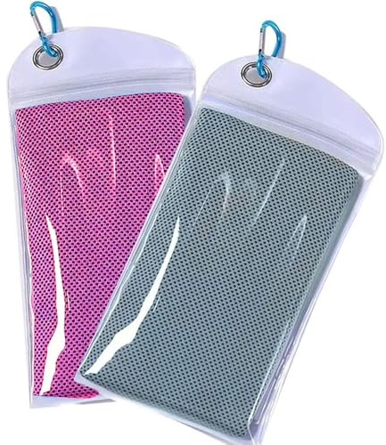 SuTe 2 Pack Kühlhandtuch, 90 x 30cm Cooling Towel Cool Towel Set Kühlendes Microfaser Handtuch Kühltuch Set Bambus Kühltuch für Golf Fitness Laufen Sport-Grau&Rot