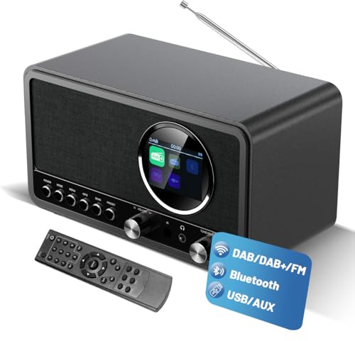 DAB DAB+ FM Digital Radio with Bluetooth and Dual Alarm Clock | Portable Vintage Radio Retro Bluetooth Speaker with USB/AUX, Headphone Jack, Sleep Timer, Remote Control, 30 Presets