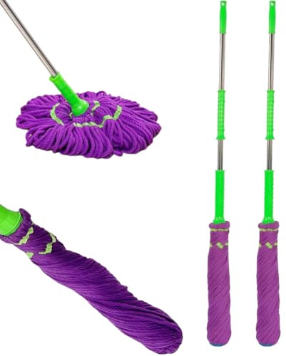 Escoba Twist Ultra Absorbente, Balaitwist Mop, Escoba Twister Essorage Magic Twist Mop 360 Microfibra, Mango telescópico, para todo tipo de suelos, Escoba de microfibra (2)