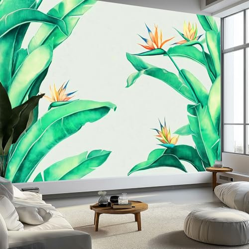 Personnalisé Style Dessiné La Main Papier Peint Mural Plantes Aquarelle Feuilles Bananier, Geant Intissé Poster Photo 400 x 280 cm pour Salon Chambre Fond Tv Murale Décoration Papier Peint Panoramique