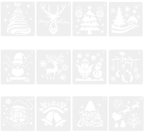 TONGIHS 12 Stück Weihnachts Schablonen, Malschablonen für Weihnachtsdekoration, Zeichnung Malerei Schablonen,für Fensterdekorationen, Türschmuck, Weihnachtsgeschenkanhänger, Grußkartengestaltung