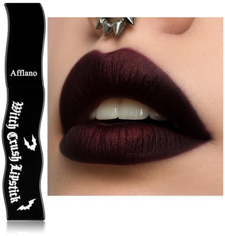 Metallic Rot Schwarzer Lippenstift Wasserfest Halloween Gothic Make up, Multichrom Dunkelroter Lippenstift Schwarz Langanhaltender, Dark Red Lipstick Goth Makeup Lipgloss Intensive Farbe, #08