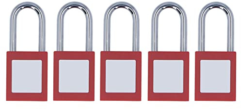 Aoaoy Luci in Nylon a Chiave, Blocco Cromato Placcato, Etichetta Scrivibile, 5 Blocchi di Tagout di Blocco Set per L'industria con una Chiave Opera Altri, Facile Identificare,