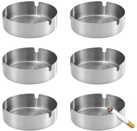 6 piezas de 10 cm Ceniceros de Acero Inoxidable, Ceniceros Redondos de Mesa, Portacenizas Portátiles y Resistentes para Hogar, Oficina, Bar, Restaurante, Terraza o Exterior (6, 10cm)
