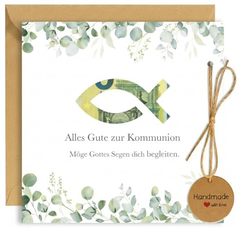 Susan's Choice Geldgeschenk Kommunion – Kommunion Geschenke mit Umschlag, Erstkommunion Geschenke mit Fisch-Motiv für Mädchen & Jungen, 15,5×15,5 cm