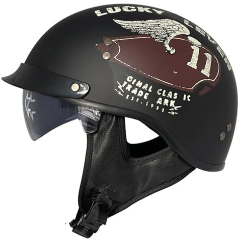 Casques Jet Vintage Casques Bols Retro avec Visière Demi Casque Ouvert Moto Certifié ECEDOT pour Adultes Hommes Femmes Casque Cruiser Léger Robuste Et Résistant À l'usure C,XL:61-62CM