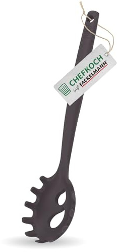 Fackelmann Chefkoch Düsseldorf Spaghettilöffel mit Portionierer – Ideales Küchenutensil für Nudelliebhaber, Hitzebeständig, Spülmaschinengeeignet, Dunkelgrau