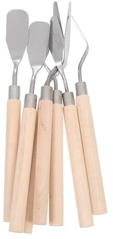 SOESFOUFU Set di 7 Spatole per Miscelazione e Pre-miscelazione Manico in Legno per Pittura e Lama in Inossidabile Colori su e Terracotta
