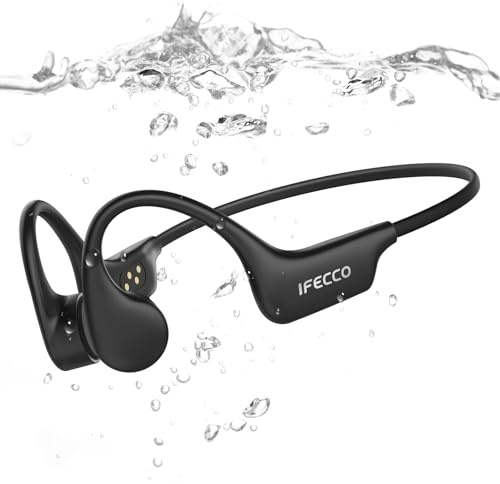 IFECCO Casque Conduction Osseuse Natation Bluetooth 6.0 (Noir) | IP68 Étanche Ecouteur Waterproof Écouteurs Ouverts sous l'eau avec MP3 8G pour Course à Pied, Cyclisme, Sport