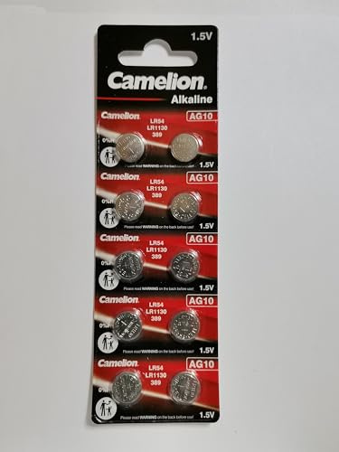 Lasermax Camelion AG10 Lot de 10 piles bouton alcalines sous blister 1,5 V