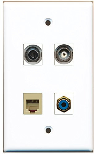 RiteAV Wandplatte, 1 x Cinch-Buchse, 1 x RJ11 / RJ12, 1 x 3,5 mm, 1 x BNC-Anschluss, Blau