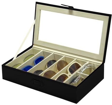 UnionPlus Sunglasses Case Organizer, Multiple Sunglasses Eyeglass Glasses Display Holder Collector, 5 Slots for Sunglasses Storage and 2 Small Slots for Accessories, Black