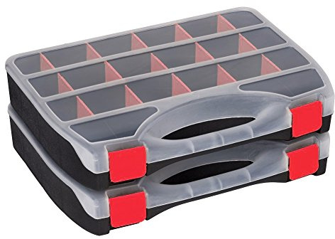 2 Stück XL Sortimentskasten Organizer mit 15 variablen herausnehmbaren roten Einteilern und großem Stauraum von Kreher, Maße 36,4 x 26,8 x 6,6 cm