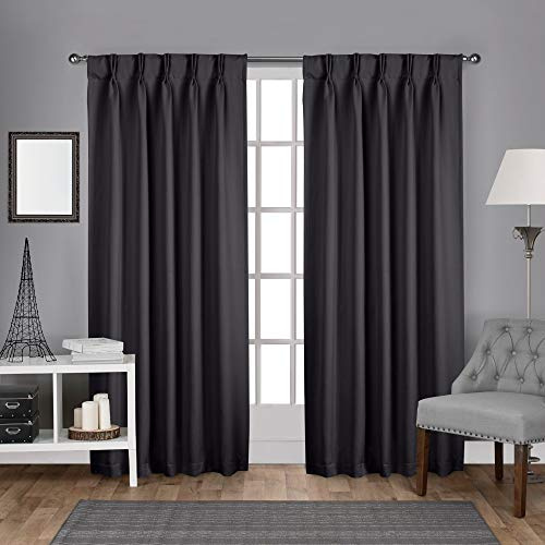 EXCLUSIVE HOME Sateen Twill Woven Room Darkening Blackout Pinch Pleat/Hidden Tab Top Curtain Panel Pair, 96 Length, Charcoal