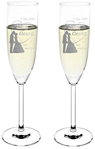Leonardo 2 bicchieri da spumante personalizzati con incisione del nome – regali per matrimonio – motivo coppia di sposi