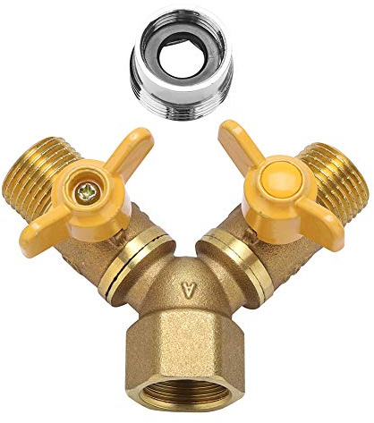 Zerodis G1/2 Doppel-Schlauchanschluss aus massivem Messing, Wasserrohr-Teiler-Schlauchadapter für Außenwasserhahn, Gartenbewässerungsschläuche, Waschmaschine