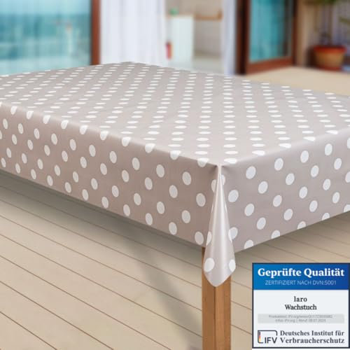 laro Wachstuch-Tischdecke Abwaschbar Garten-Tischdecke Wachstischdecke PVC Plastik-Tischdecken Eckig Meterware Wasserabweisend Abwischbar |38|, Muster:Punkte beige-grau, Größe:100x140 cm