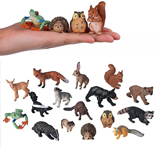 JOKFEICE Animal Figures Age 3+ for Kids, 16PCS Realistic Forest Animals Baby Figurines, Woodland Creatures Figurines, Educational Toys for Science Project Cake Party Decor