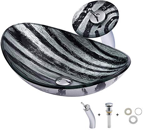 chicstyleme Aufsatzwaschbecken mit Amatur 540x360x160 mm Waschbecken Glas Waschtisch Waschplätze für Badezimmer Küche Gäste WC Oval Hand Waschschale mit Wasserhahn Set