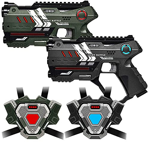 2 Light Battle Connect Anti-Cheat Laserpistolen (Metallic Grün Grau) + 2 Westen