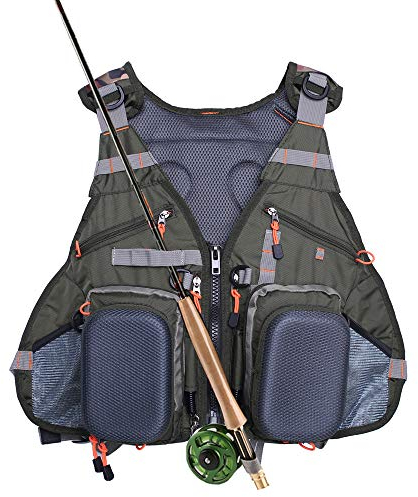 Waxaya Leichte Fliegenfischweste mit mehreren Taschen, verstellbare Größe Netz-Angelrucksack für Damen und Herren, Grün 2, Einheitsgröße, Weste