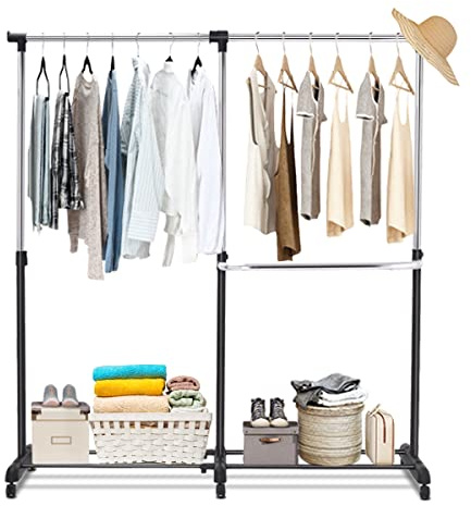 RELAX4LIFE Stand Appendiabiti con 6 Ruote in Acciaio (91-160x43x93-168cm)