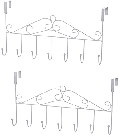 Bayli 2er Set 42,5cm Türgarderobe Metall für Montage über der Tür | Kleiderhaken mit 7 Haken | Türhakenleiste Farbe: weiß | Garderobenhaken Türleiste | Kleiderhalter | Türhängeleiste ohne Bohren