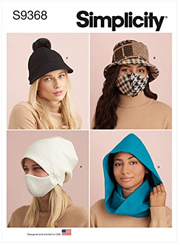 Simplicity SS9368A Undefinierte Accessoires Seien Sie bereit für das kalte Wetter mit passenden Mützen, Kapuzenschal und Maske.