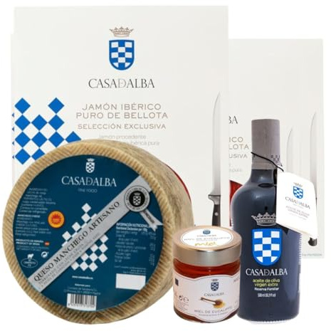 Cesta de productos gourmet con vino Ribera del Duero, queso manchego y embutidos ibéricos