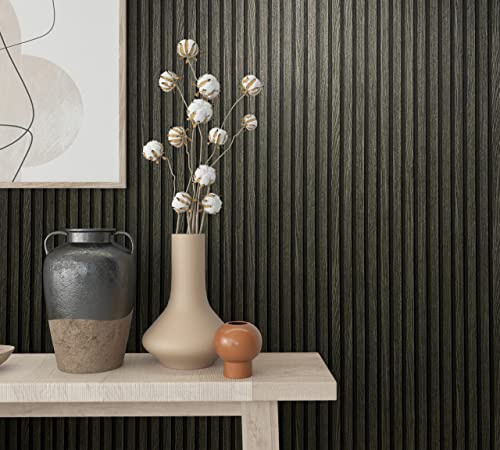 marburg Tapet med trälook, svart, akustiska sömmar, 3D-effekt, non-woven tapet, vardagsrum, sovrum, 10,05 x 0,53 m, Tillverkad i Tyskland