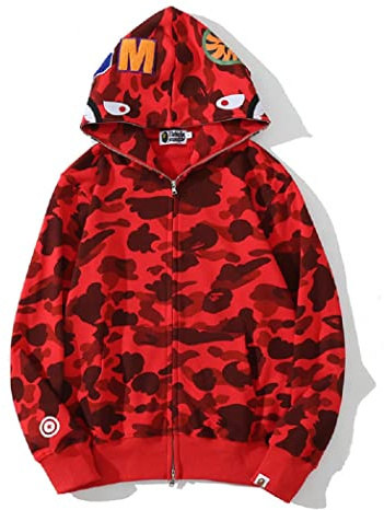 Yumenam Uomo Felpa con Cappuccio Stampa Testa di Squalo Cerniera Giacca con Cappuccio Cardigan Manica Lunga Hip Hop Tops Sweatshirt Camouflage Cappotto con Cappuccio
