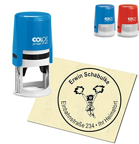 Stempel Adressstempel personalisiert - Cheerleader - rund ∅ 40mm Automatikstempel als Firmenstempel Namensstempel Bürostempel